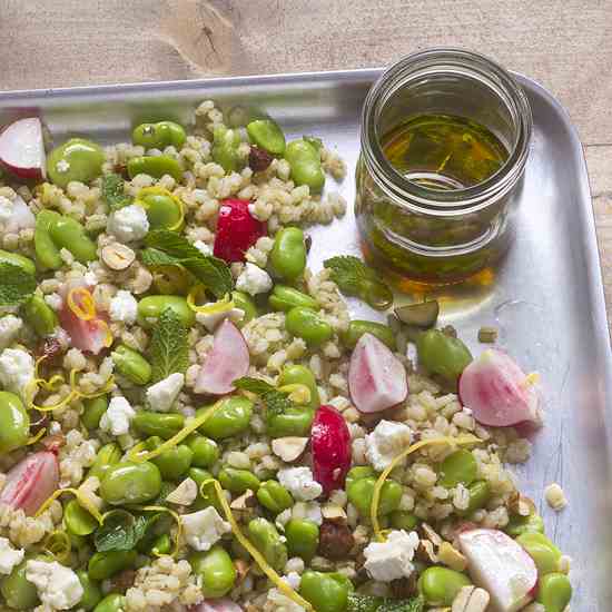 Broad bean, barley and mint salad