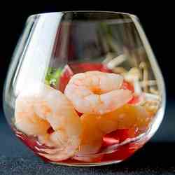 Rosato jelly with tails prawns and sprouts