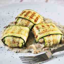 Zucchini ravioli with sole and mushrooms