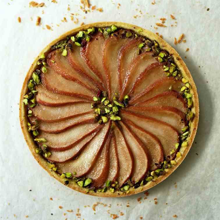 Pistachio Tart with Poached Pears