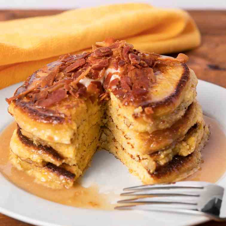 Cornbread Pancakes with Maple Glaze