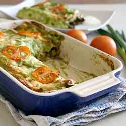 Black bean enchiladas with avocado sauce