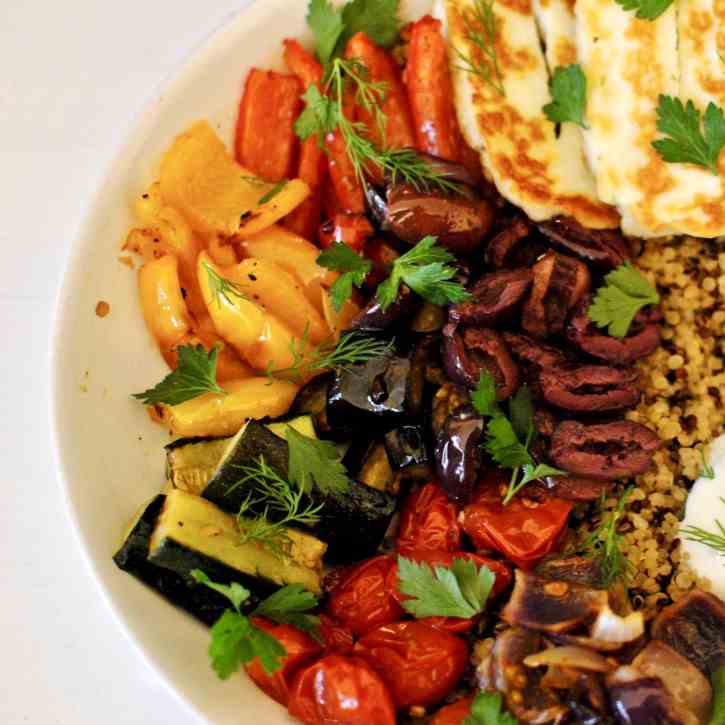 Roasted Veggie - Halloumi Quinoa Bowl