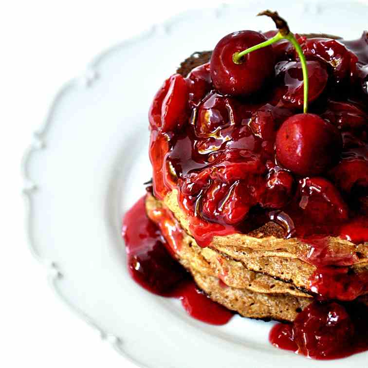 walnut pancakes with cherry sauce