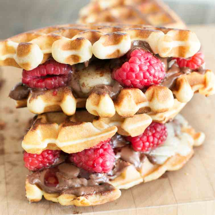 Raspberry Nutella Brie Waffle Sandwiches