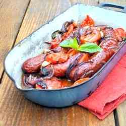 Baked ostrich sausages (in Czech)