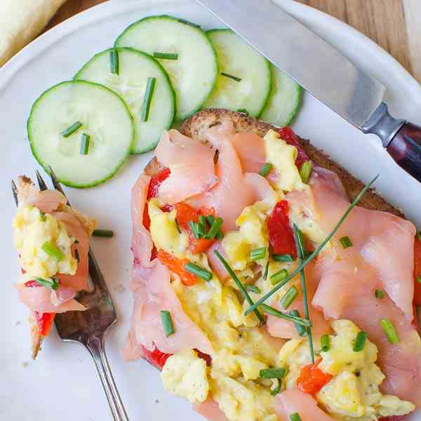 Open Faced Salmon Pepper Scramble