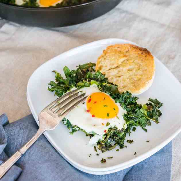 Easy Baked Eggs with Crispy Kale