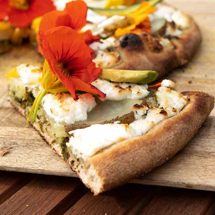 Potato Herb Pizza with Nasturtium Flowers