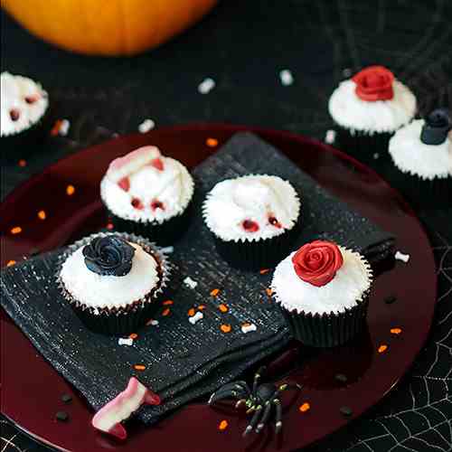 Goth Rose Vampire Bite Cupcakes