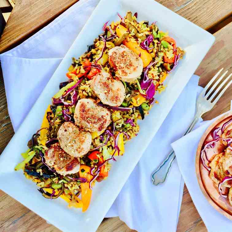 Pork medallions with steamed seven grains 