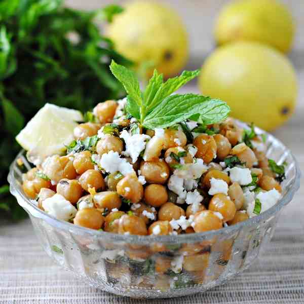 Roasted Chickpeas with Feta and Mint