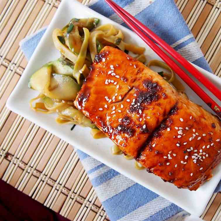 Zucchini Pasta with Teriyaki Salmon