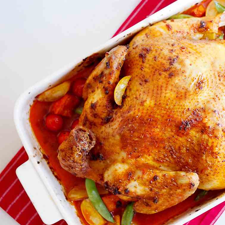 Roasted chicken with pumpkin