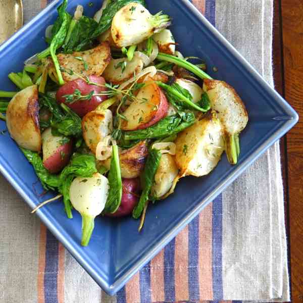 turnips, potatoes and greens