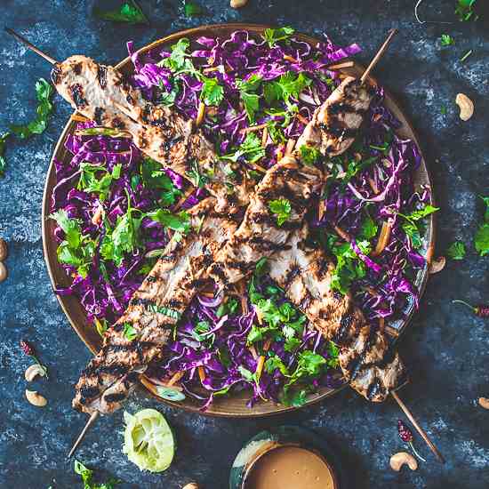 Grilled Turkey Skewers w Asian Slaw