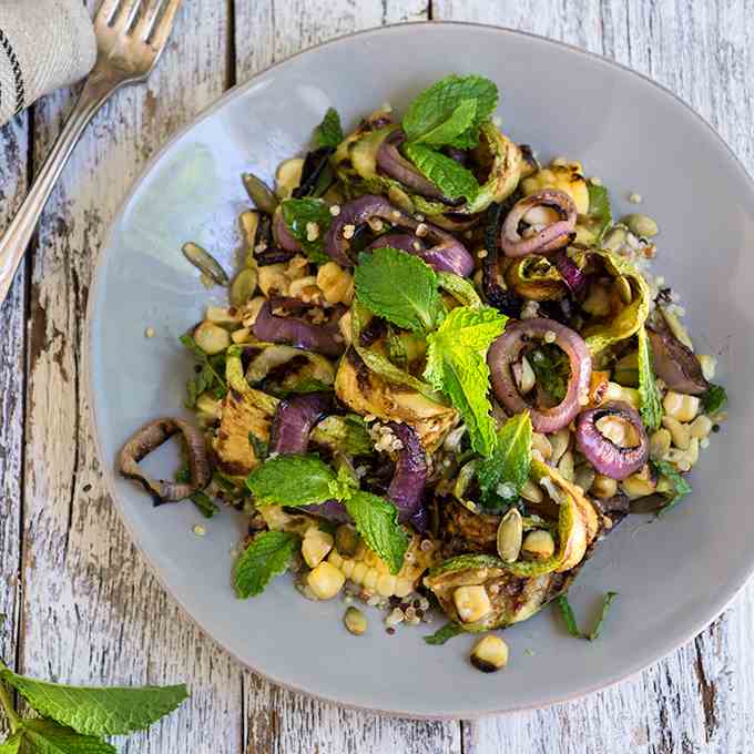 Grilled zucchini and corn quinoa salad