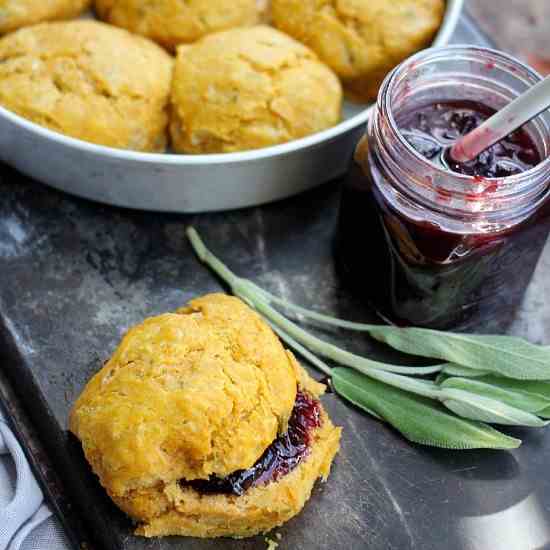 Pumpkin Sage Scones with Cherry Jam