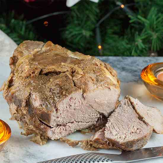 Slow cooked boneless leg of lamb