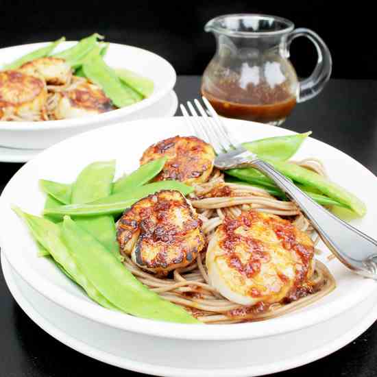 sea scallops and soba noodles