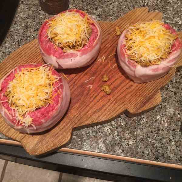 Cheesy Sausage Beer Can Burgers