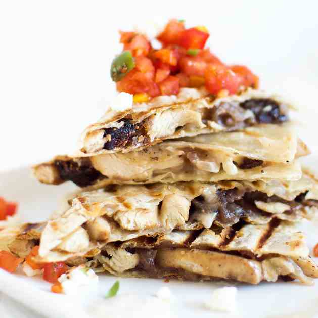 Chicken Feta Quesadilla with Harissa Salsa