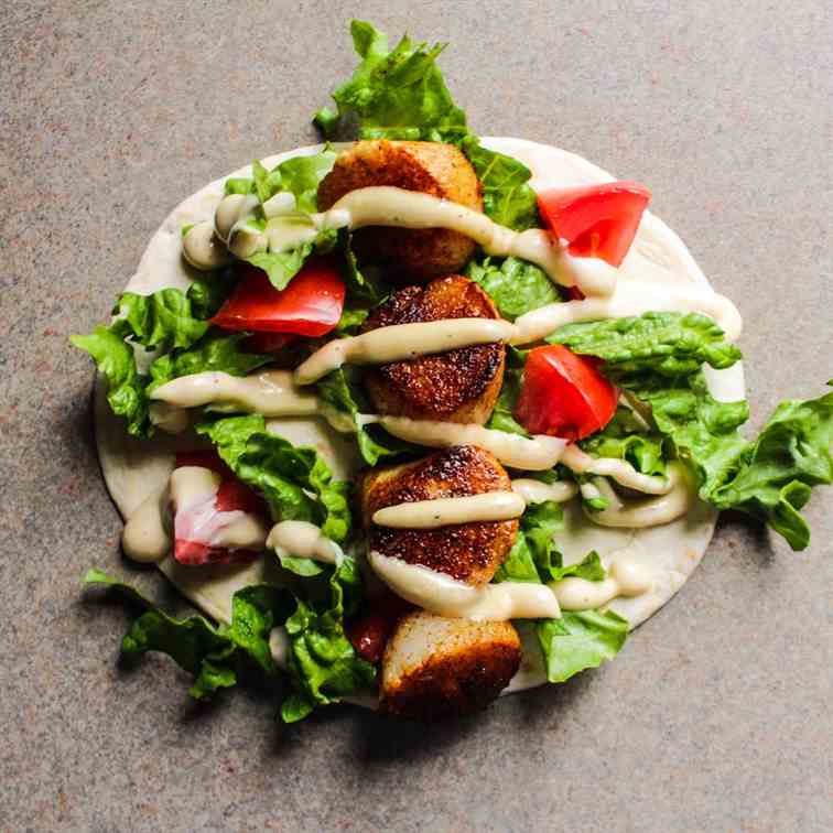 Spicy Scallop Caesar Wraps