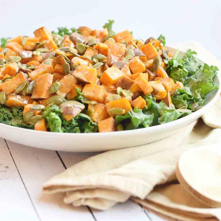 Kale Sweet Potato Tahini Salad