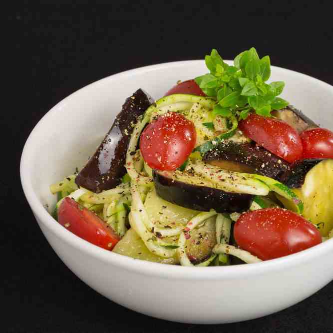 Aubergine, Tomato And Zoodles Winter Salad