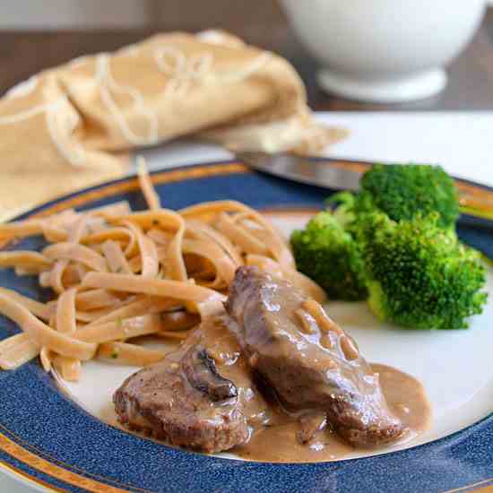 Steak Diane in Mushroom Brandy Sauce