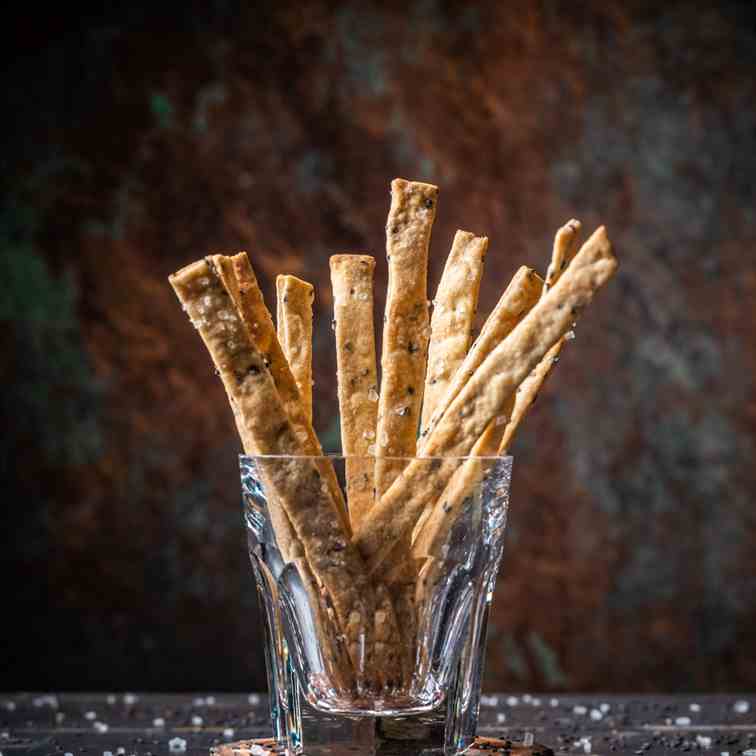 Black sesame rye sourdough crackers