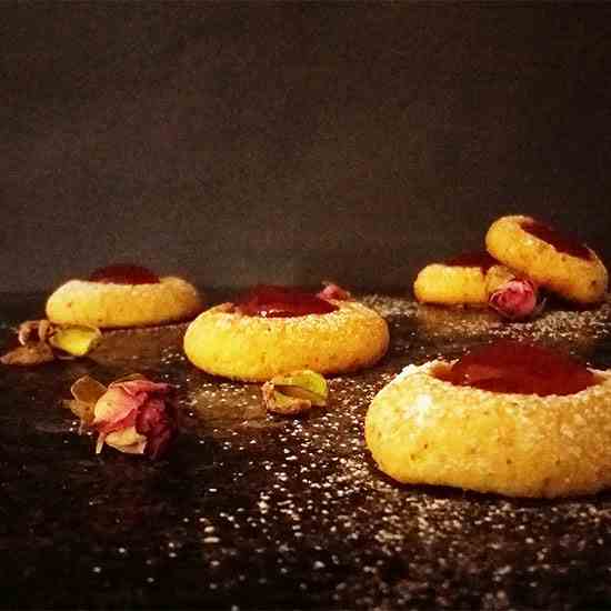 Pistachio Thumbprint Cookies with Rose Jam