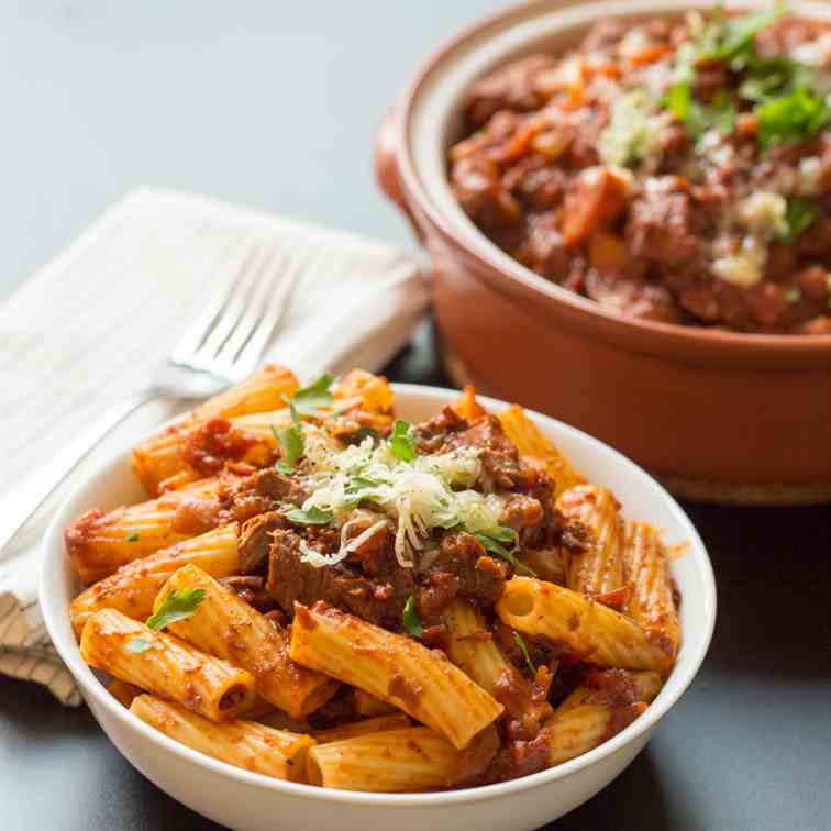 Slow Cooked Beef Ragu with Rigatoni