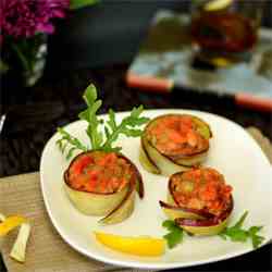 Salmon Cakes in Sweet Potato Tulips