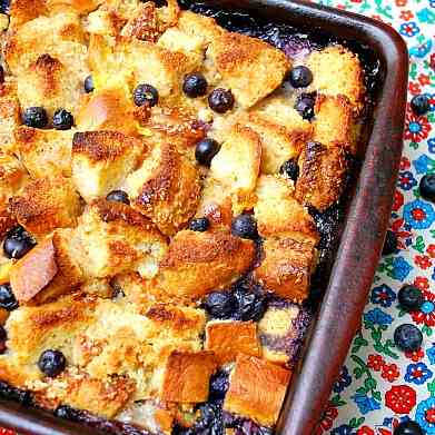 Blueberry Peach Bread Pudding