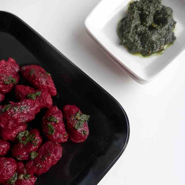 Beet Gnocchi with Beet Greens Pesto