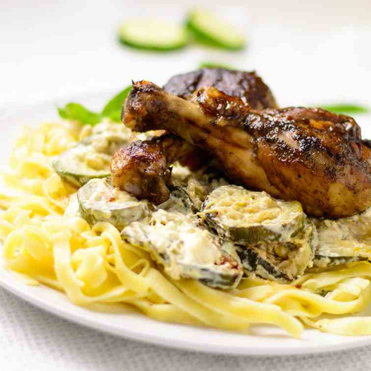 Chicken drumsticks with zucchini
