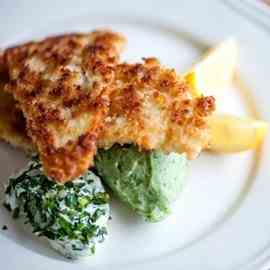 Crumbed Plaice with Green Mash