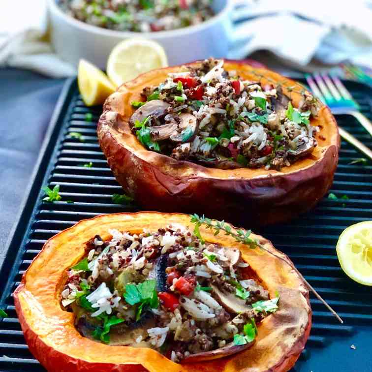 Three grains, mushrooms with fresh herbs