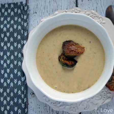 Roasted Brussels sprout soup with chestnut