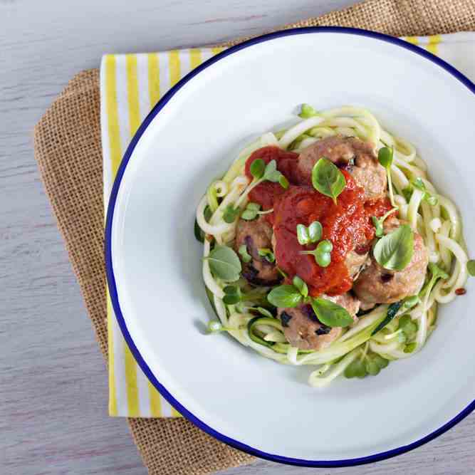 Carb Free Spaghetti Zoodles With Meatballs