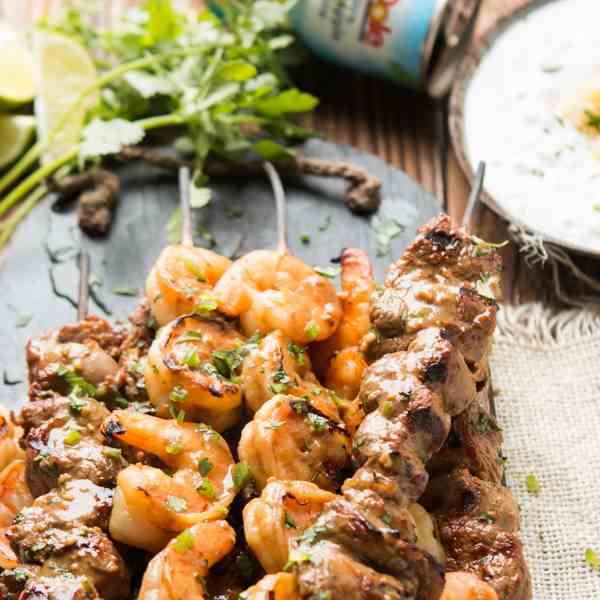 spicy steak and shrimp kabobs