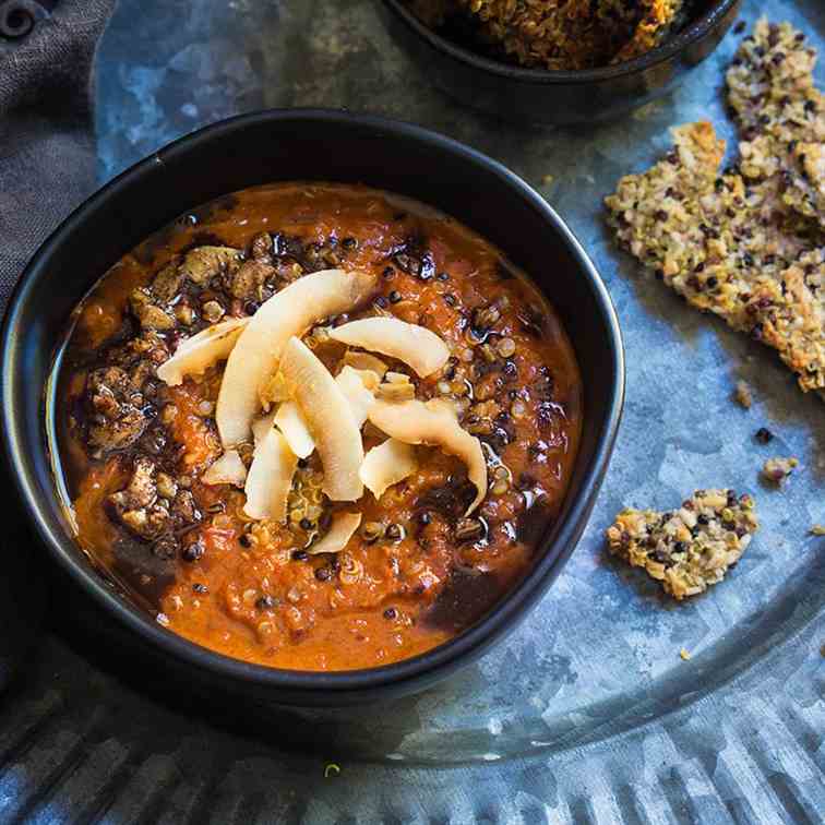 Roasted tomato, coconut - quinoa soup