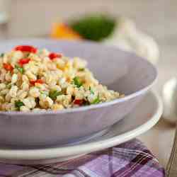 Barley salad with orange hazelnut dressing