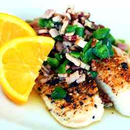 Baked Tilapia with Roasted Peppers & Ham