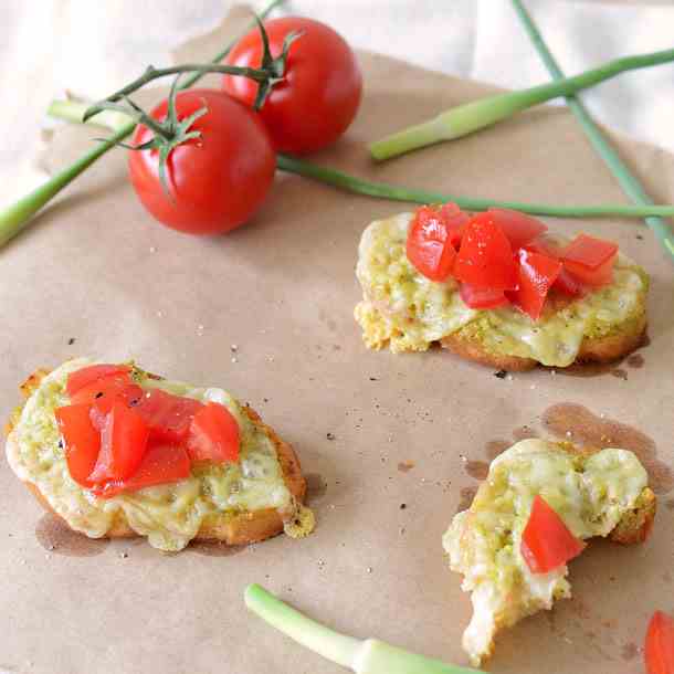 Garlic Scape Pesto Crostini