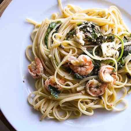 Linguine with Shrimp, Lemon, and Feta