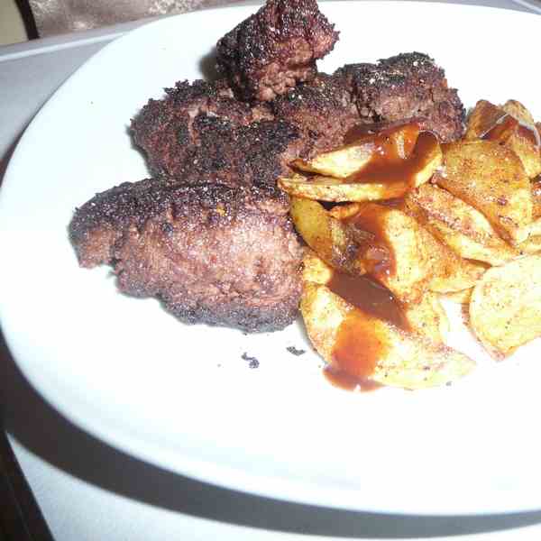 Burger steaks with fries