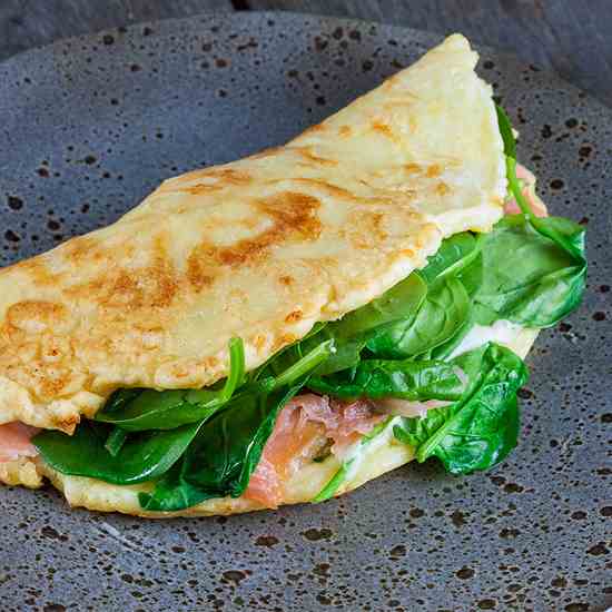 Salmon and spinach pancake