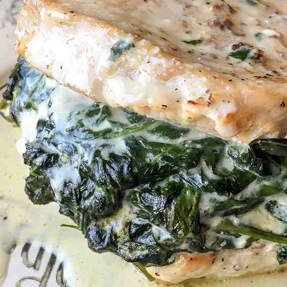 Creamed Spinach Stuffed Pork Chops